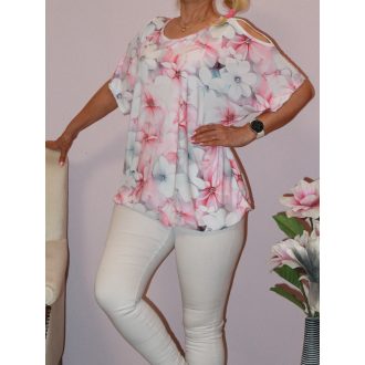 Virágos,nyitott vállú,gumis aljú felső!   XL-XXL