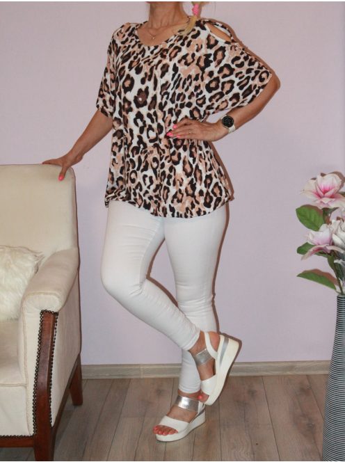 Leopárd mintás,nyitott vállú,gumis aljú felső!   XL-XXL
