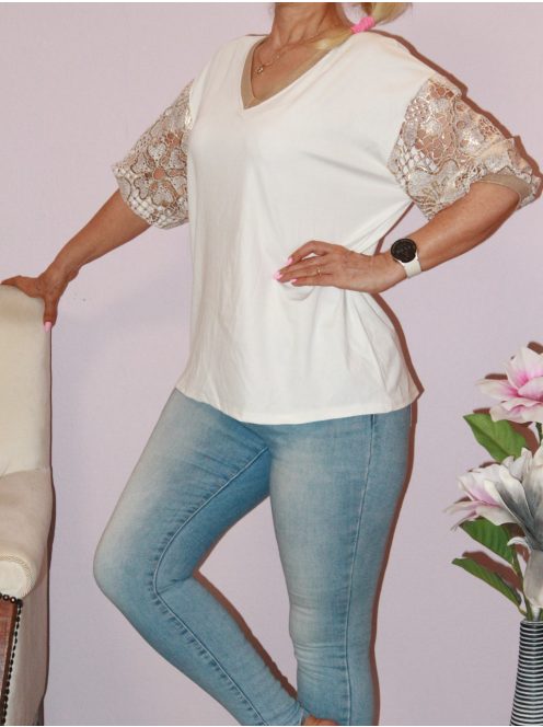 Madeirás-arany ujjú,V nyakú felső ! fehér L-XXL