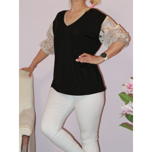 Madeirás-arany ujjú,V nyakú felső ! fekete L-XXL