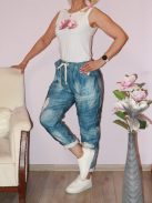 Zsebes ,gyűrt anyagú,gumisderekú farmerhatású nadrág !  L-XXL