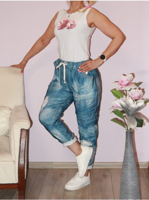 Zsebes ,gyűrt anyagú,gumisderekú farmerhatású nadrág !  L-XXL
