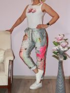 Mintás,zsebes ,gyűrt anyagú,gumisderekú  nadrág ! szürke-pink-zöld L-XXL