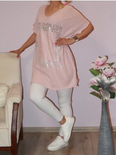   Csipkebetétes,ezüst feliratos tunika! púderrózsaszín 3XL-4XL