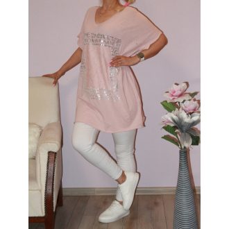   Csipkebetétes,ezüst feliratos tunika! púderrózsaszín 3XL-4XL