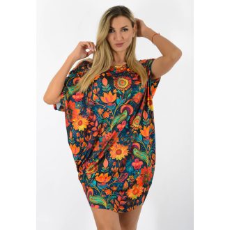    Virág mintás,aszimmetrikus, lenge tunika! korall-petrol  L-XXL