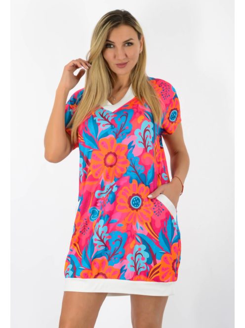 Virág mintás, V nyakú,zsebes tunika !  L-XL