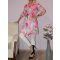 Virágos,derékban kötős,roll-up ujjú,gombos ingtunika! pink  M-XL