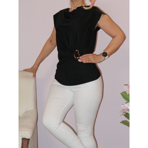 Ejtett nyakú,derékban ráncolt felső! fekete S-M