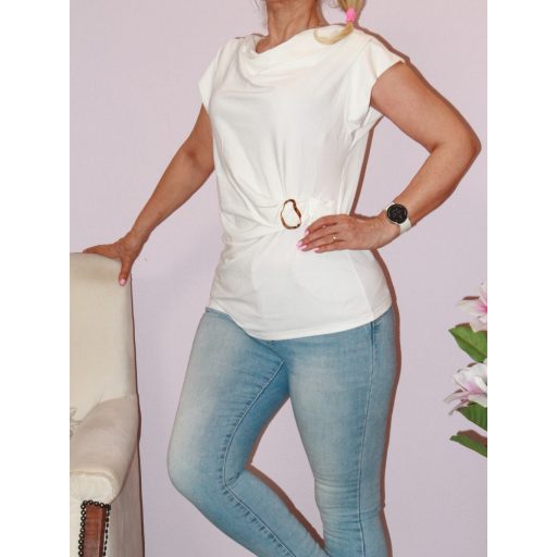 Ejtett nyakú,derékban ráncolt felső! törtfehér S-M