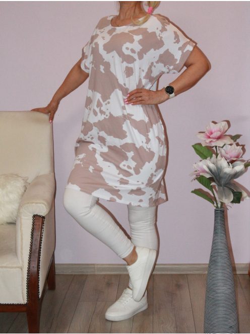 Folt mintás,zsebes tunika! cappuccino L-XXL