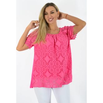 Csipkés,vállra húzható felső! pink XL-XXL
