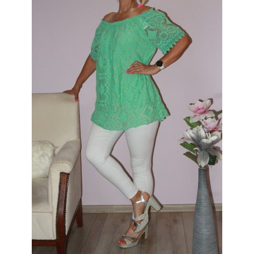 Csipkés,vállra húzható felső! zöld XL-XXL