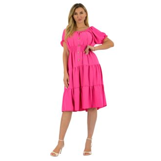   Fodros aljú,gumis derekú,vállra húzható ruha ! pink L-XL