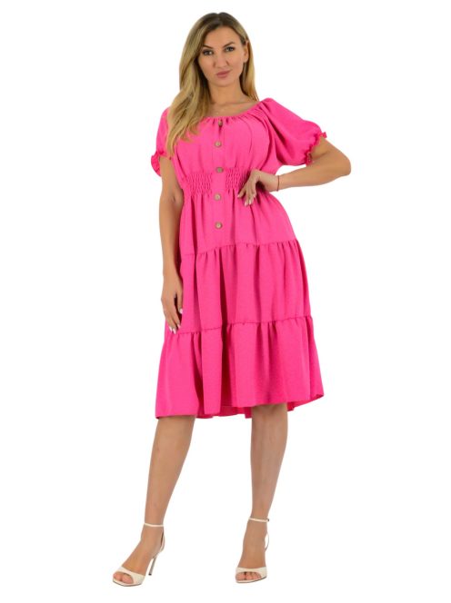Fodros aljú,gumis derekú,vállra húzható ruha ! pink L-XL