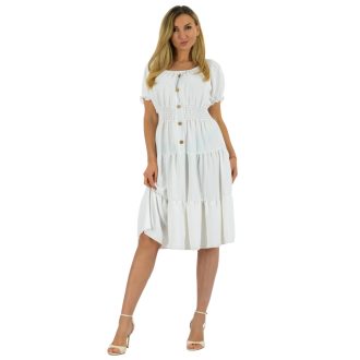   Fodros aljú,gumis derekú,vállra húzható ruha ! fehér L-XL