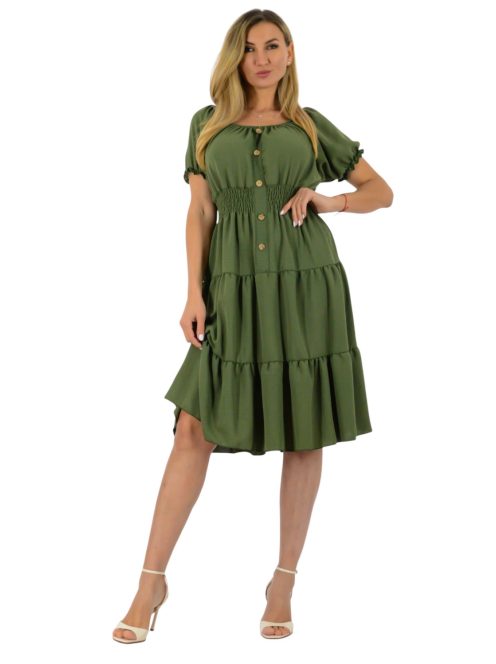 Fodros aljú,gumis derekú,vállra húzható ruha ! khaki L-XL