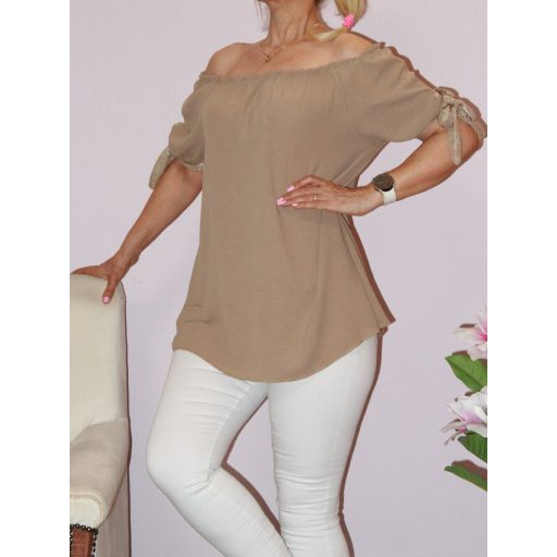 Vállra húzható,kötős ujjú felső! homokszín M-XL