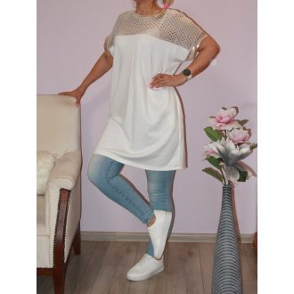 Horgolt ezüst betétes,zsebes tunika! törtfehér L-XXL