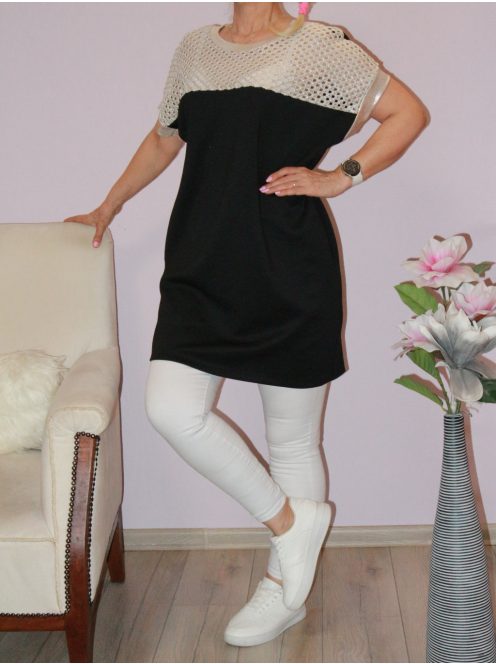 Horgolt arany betétes,zsebes tunika! fekete L-XXL