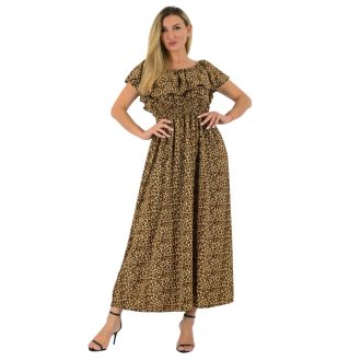 Leopárdos,fodros,vállra húzható maxi ruha !  L-XXL