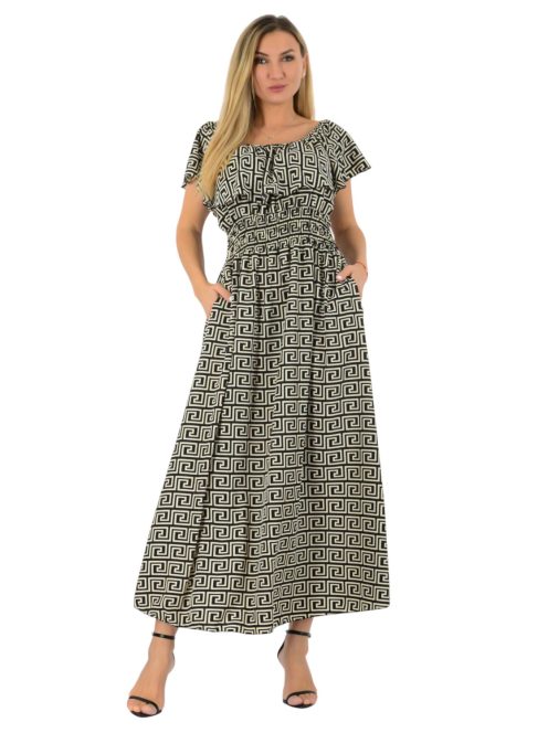 Görög mintás,fodros,vállra húzható maxi ruha !  L-XXL