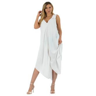   Gumírozott vállú,dupla V kivágású,cakkos aljú maxi ruha ! fehér  XL-3XL