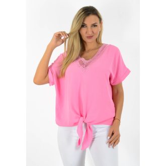   Horgolt,flitteres V nyakú,alja kötős felső! rózsaszín L-XXL