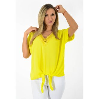 Horgolt,flitteres V nyakú,alja kötős felső! sárga L-XXL
