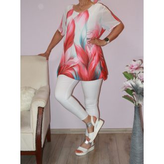 Levél mintás A vonalú muszlin tunika! korallpiros  L-XXL