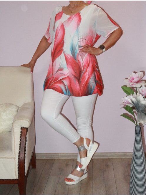  Levél mintás A vonalú muszlin tunika! korallpiros  L-XXL