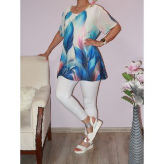  Levél mintás A vonalú muszlin tunika! királykék  L-XXL