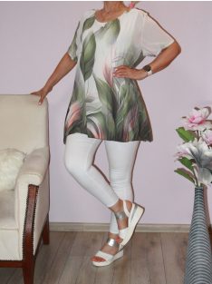  Levél mintás A vonalú muszlin tunika! khaki  L-XXL