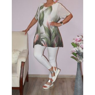  Levél mintás A vonalú muszlin tunika! khaki  L-XXL
