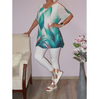  Levél mintás A vonalú muszlin tunika! türkiz  L-XXL
