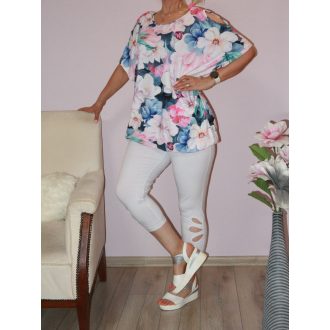    Virág mintás nyitott vállú 3/4-es leggingszes szett ! XL-XXL