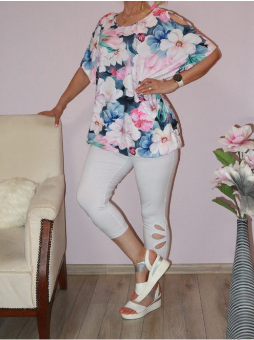  Virág mintás nyitott vállú 3/4-es leggingszes szett ! XL-XXL