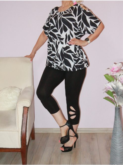  Mintás nyitott vállú 3/4-es leggingszes szett ! fekete-fehér XL-XXL