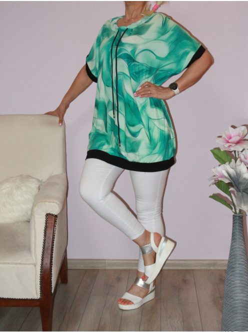 Mintás,húzott nyakú,zsebes tunika! zöld  XXL-3XL