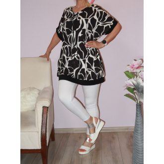 Mintás,húzott nyakú,zsebes tunika! fekete-fehér  XXL-3XL