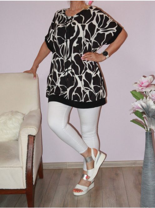 Mintás,húzott nyakú,zsebes tunika! fekete-fehér  XXL-3XL