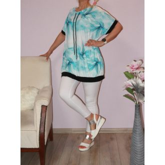   Virág mintás,húzott nyakú,zsebes tunika! kék-fehér  XXL-3XL