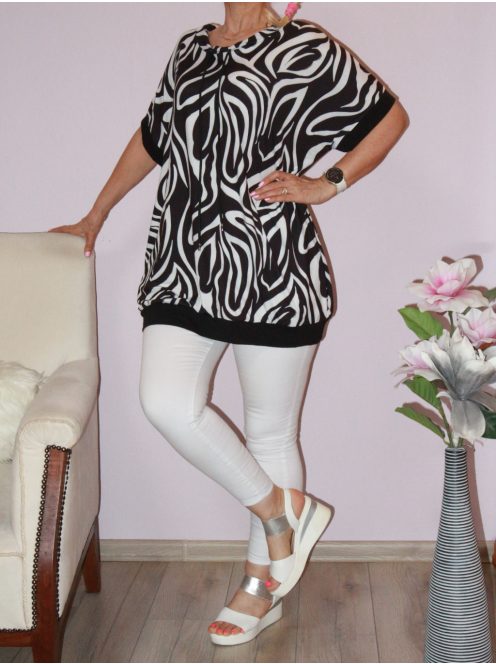 Mintás,húzott nyakú,zsebes tunika! fekete-fehér  XXL-3XL