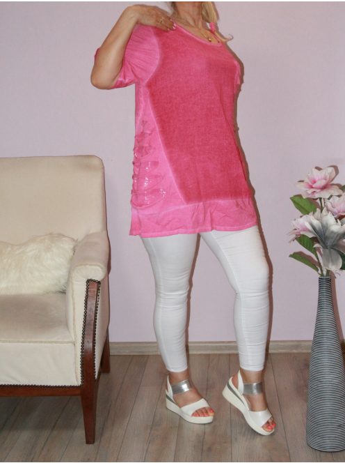 Oldala flitteres tépett, A vonalú tunika ! pink XL-XXL