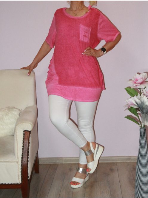 Oldala flitteres tépett, A vonalú tunika ! pink XL-XXL