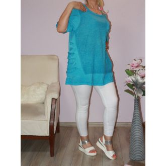 Oldala flitteres tépett, A vonalú tunika ! türkiz XL-XXL