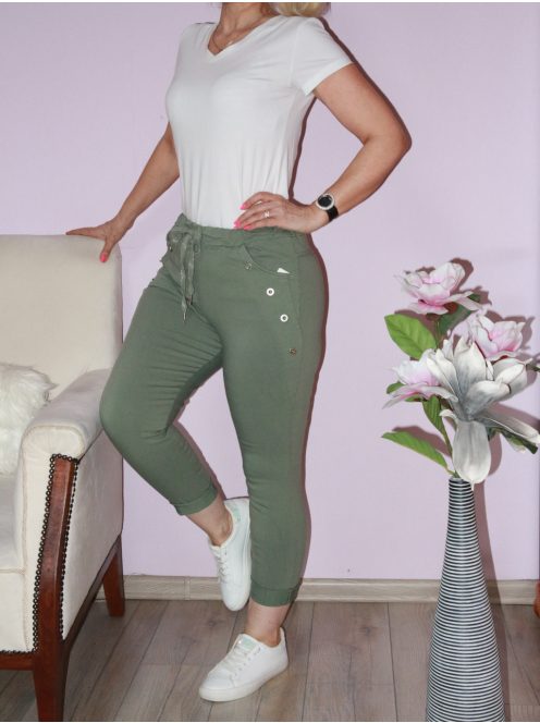 Gombdíszes,zsebes ,gumisderekú nadrág ! khaki  L-XL