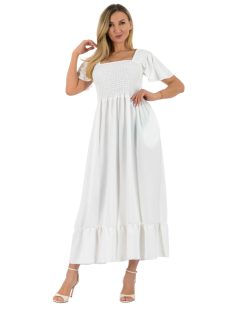  Mellben-derékban gumírozott ,vállra húzható,zsebes maxi ruha ! fehér M-XL