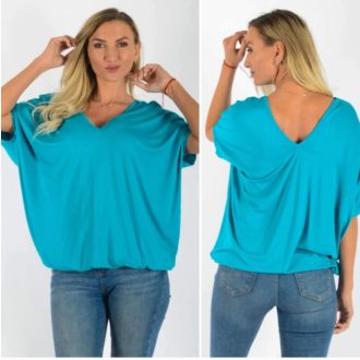 Dupla V kivágású gumis aljú felső! türkiz L-XXL 