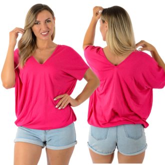 Dupla V kivágású gumis aljú felső! pink L-XXL 